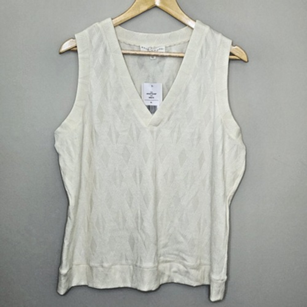 Brea‎ Canyon Sweater Vest White Diamond Textured V-Neck AK4375249F Womens XL